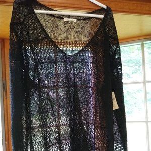 NWT 2X Black V-neck Pointelle Pullover by Coldwater Creek